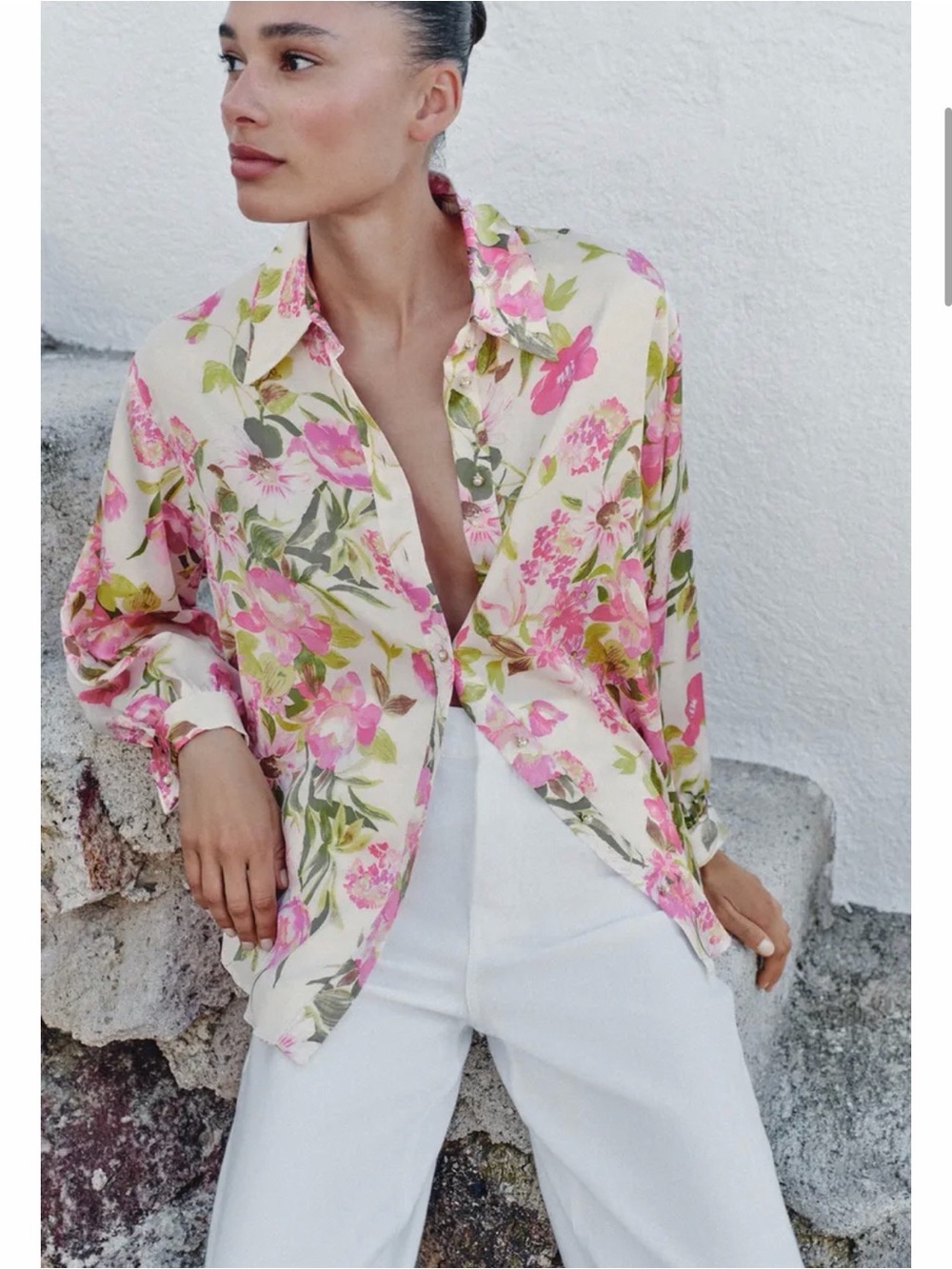 Floral Pink Cotton Button-Down Shirt